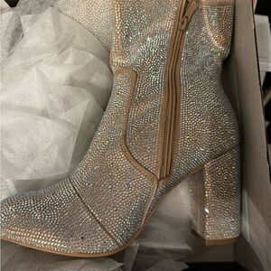 Elegant Silver Rhinestone Women's Boots in box